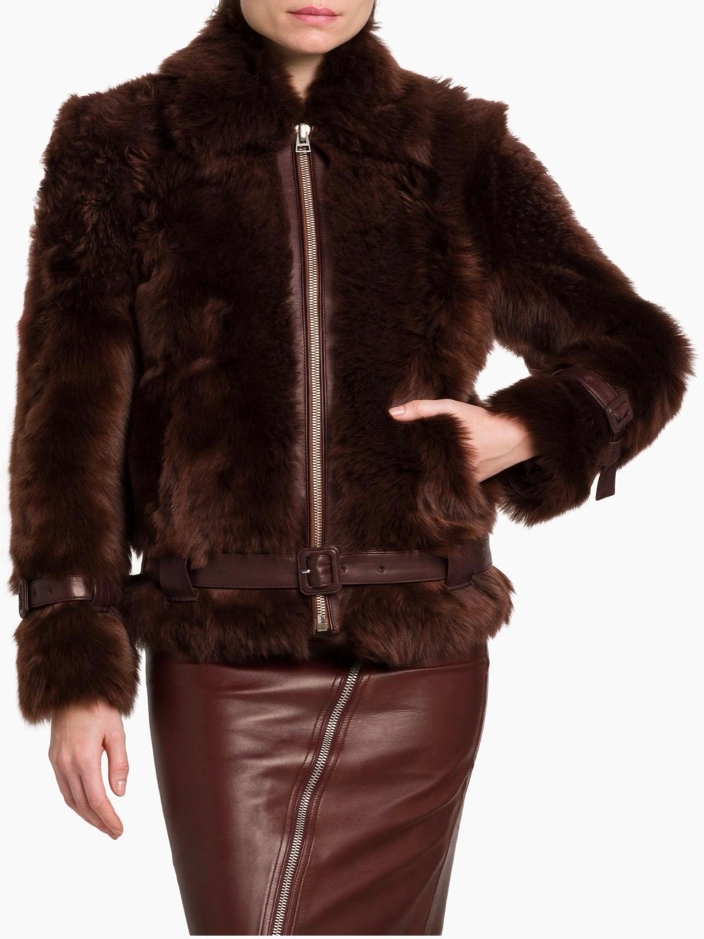 Tom Ford Dark Brown Shearling Zip Jacket